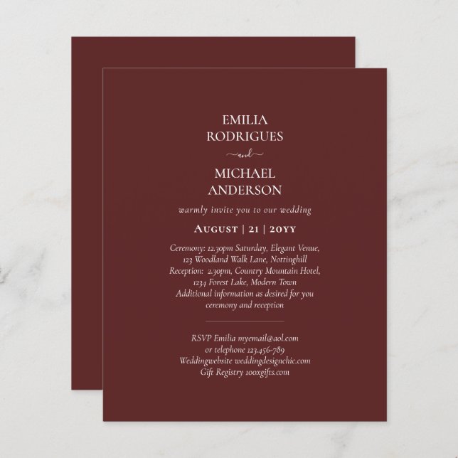 Mariage Tout Compris Budget Moderne Monochrome (Devant / Derrière)