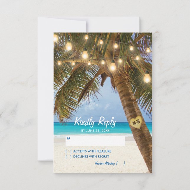Mariage Tropical Beach et String Lights RSVP (Devant)