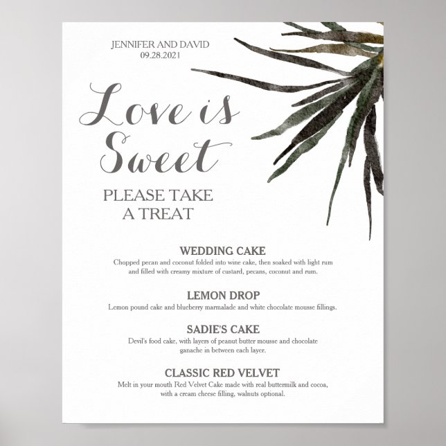Mariage Tropical Dessert Menu Signe Poster Papier (Devant)