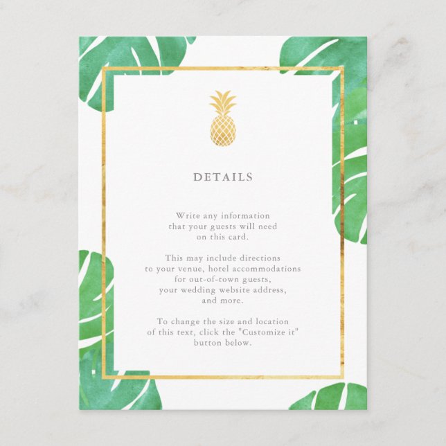 Mariage Tropical Gold Ananas Insérez les cartes (Devant)