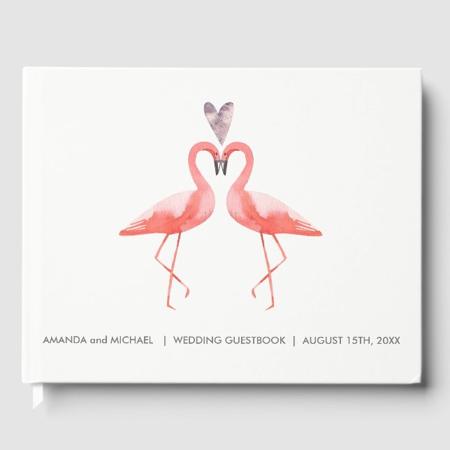 Mariage tropical Livre d'or | flamants aquarelles (Recto)