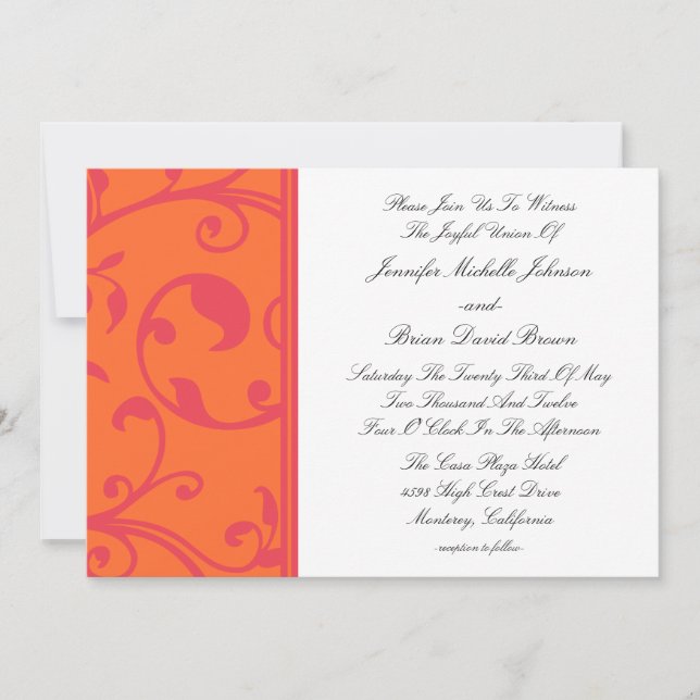 Mariage tropical Orange Pink Bliss Invitations (Devant)