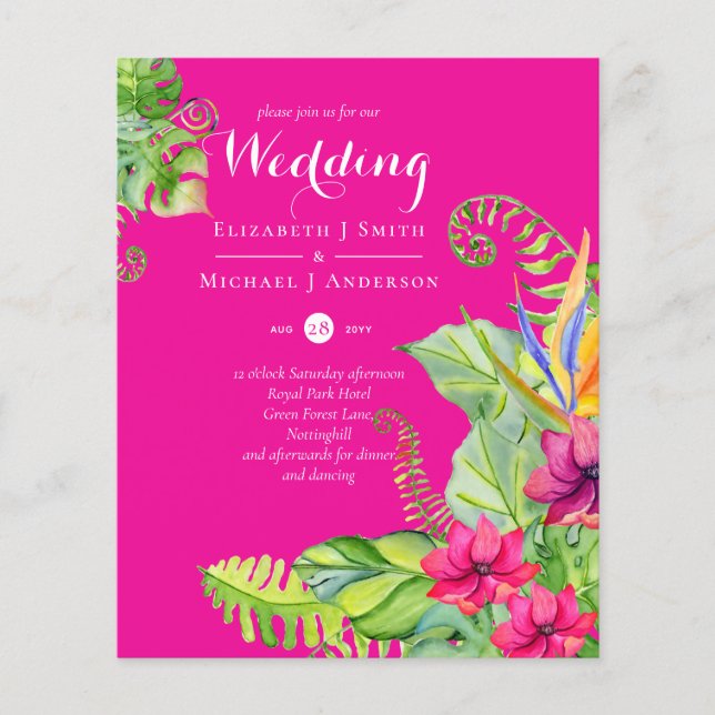 Mariage Tropical Palm Invite Fuchsia Ginger Navy (Devant)