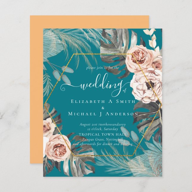 Mariage TROPICAL PAMPAS GRASS à faible coût (Devant / Derrière)