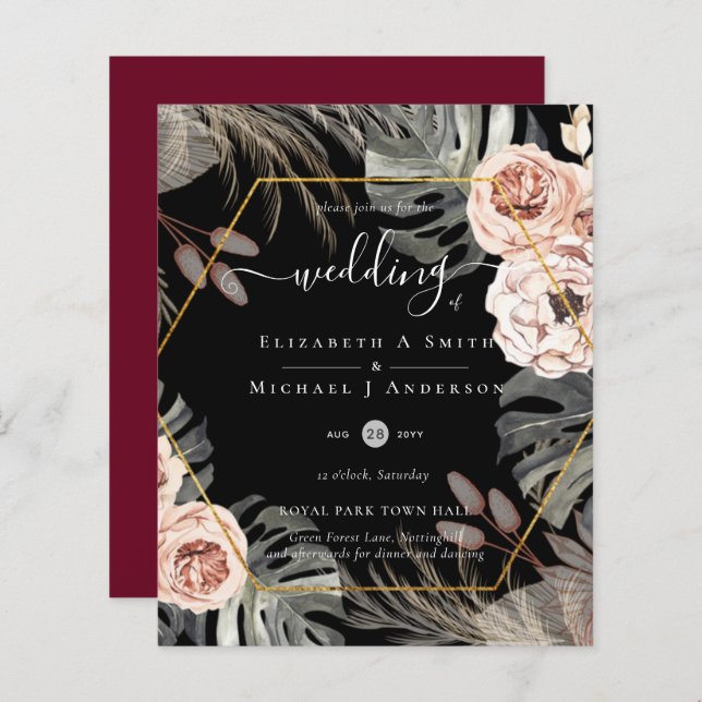 Mariage TROPICAL PAMPAS GRASS à faible coût (Devant / Derrière)