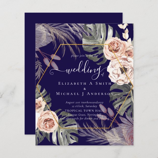 Mariage TROPICAL PAMPAS GRASS à faible coût (Devant / Derrière)