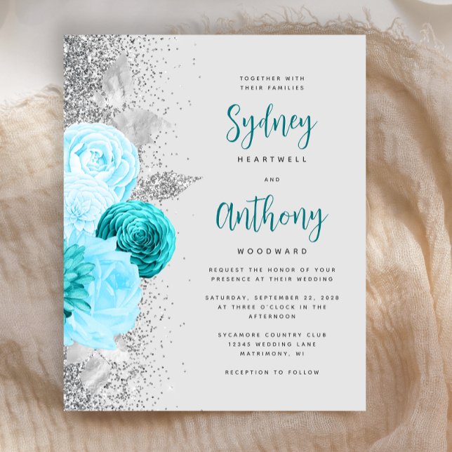 Mariage Turquoise Argent Calligraphie Florale (Créateur téléchargé)
