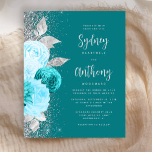 Mariage Turquoise Argent Calligraphie Florale de B