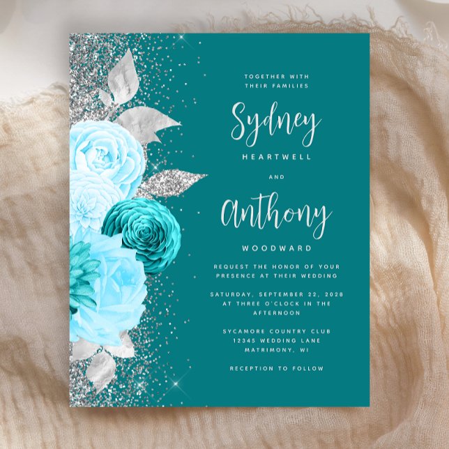 Mariage Turquoise Argent Calligraphie Florale de B (Créateur téléchargé)