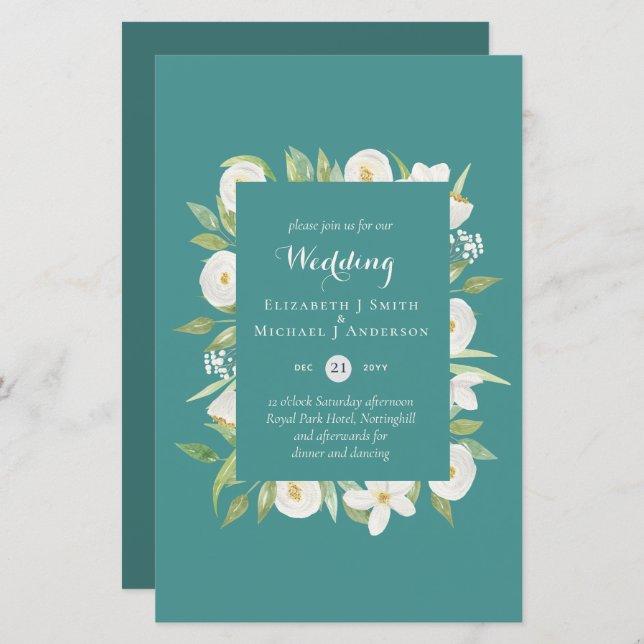 Mariage turquoise Magnolia Floral Budget Invite A9 (Devant / Derrière)