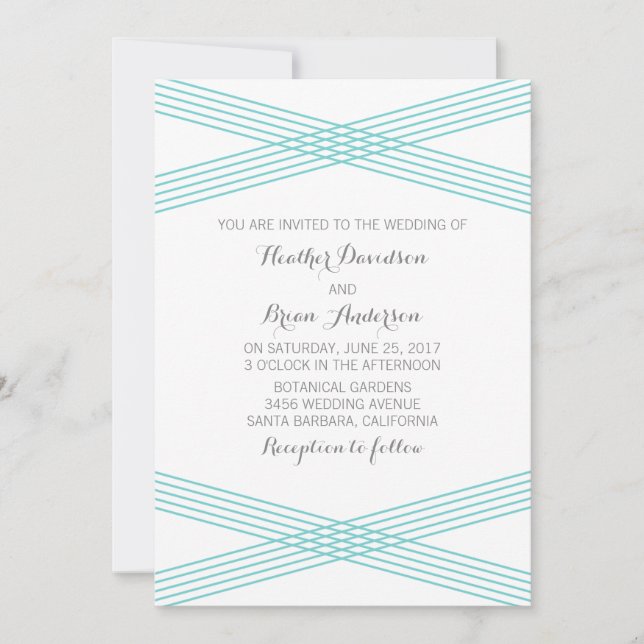 Mariage Turquoise Moderne Déco Invitation (Devant)
