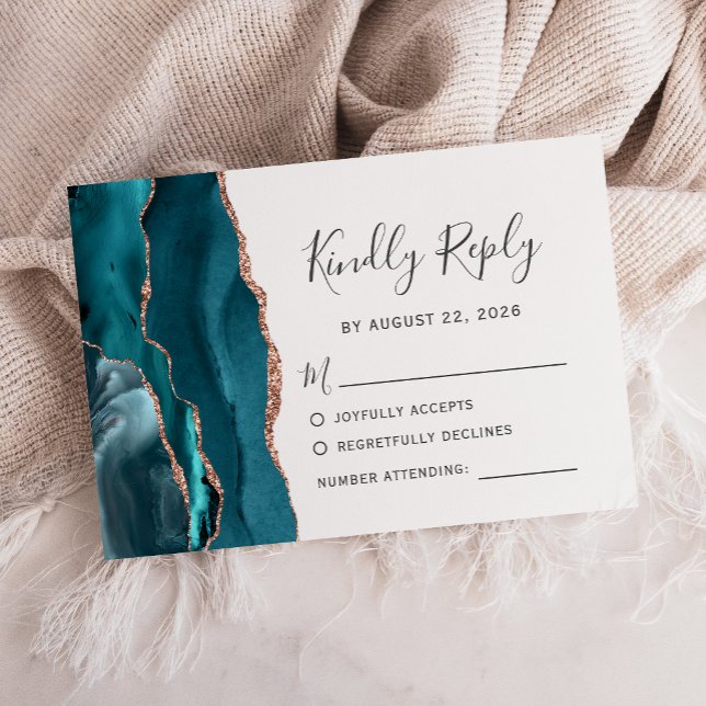 Mariage turquoise Rose Gold Agate RSVP (Créateur téléchargé)