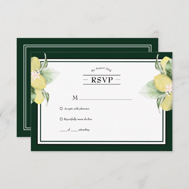 Mariage vert émeraude à la bordure de citron RSVP (Devant / Derrière)