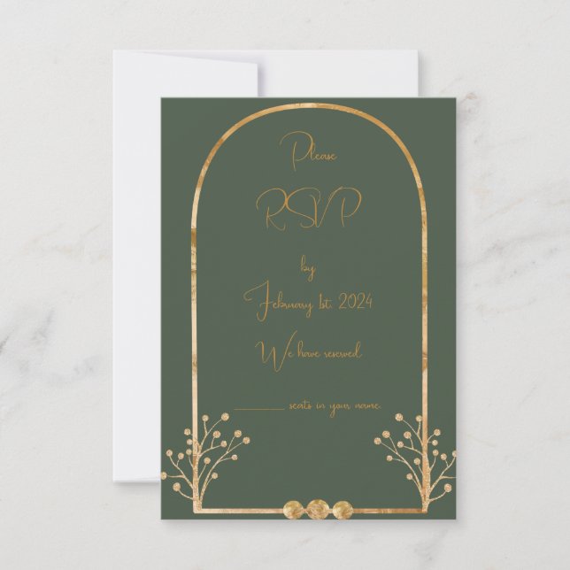 Mariage Vert foncé et Or RSVP Insérer (Devant)