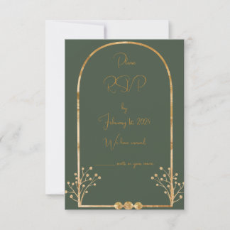 Mariage Vert foncé et Or RSVP Insérer