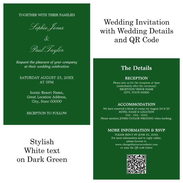 Mariage vert foncé QR Code RSVP Invitation (Créateur téléchargé)
