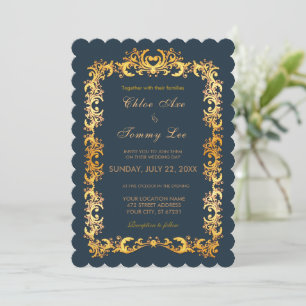 Mariage vert Gold bordure Invitation