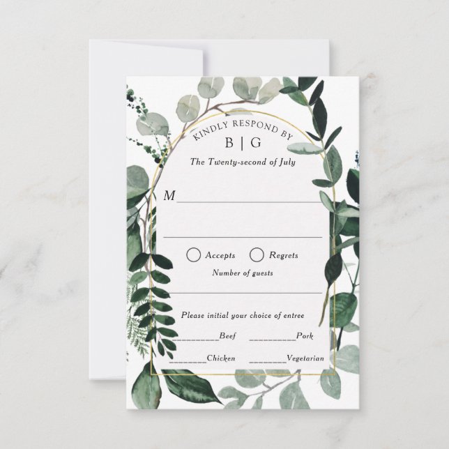 Mariage vert moderne RSVP avec choix de repas (Devant)