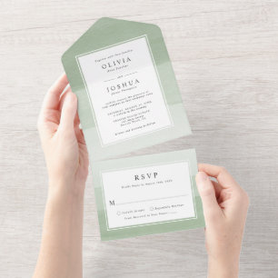 Mariage vert moderne tout en une invitation