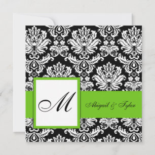 Mariage vert Monogramme Damask Invitation