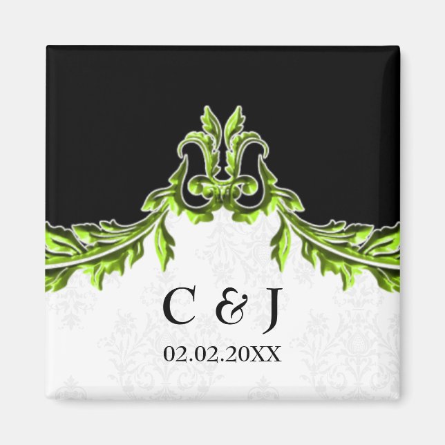 mariage vert monogramme enregistrer la date magnet (Devant)