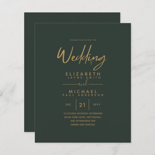 Mariage Vert Or Vert moderne Invite (Devant / Derrière)