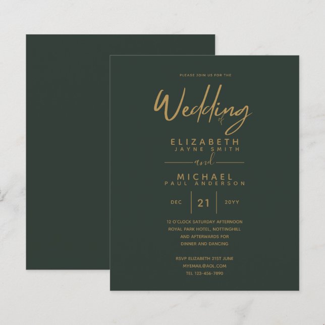 Mariage Vert Or Vert moderne Invite (Devant / Derrière)
