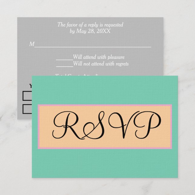 Mariage Vert Sauge Argent Rose Beige RSVP (Devant / Derrière)