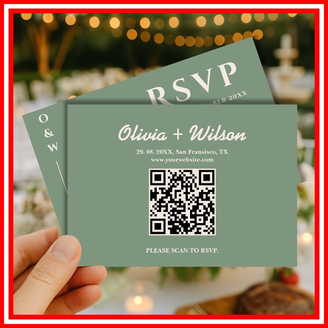 Mariage Vert Sauge | Carte de réponse QR Code (Créateur téléchargé)