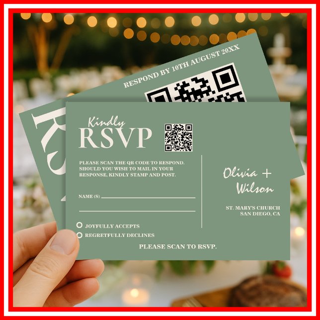 Mariage Vert Sauge | Carte de réponse QR Code à jo (Créateur téléchargé)