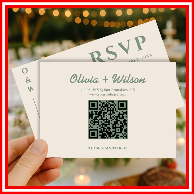 Mariage Vert Sauge | Réponse RSVP par QR Code (Créateur téléchargé)