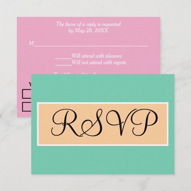 Mariage Vert Sauge Rose Beige RSVP (Devant / Derrière)
