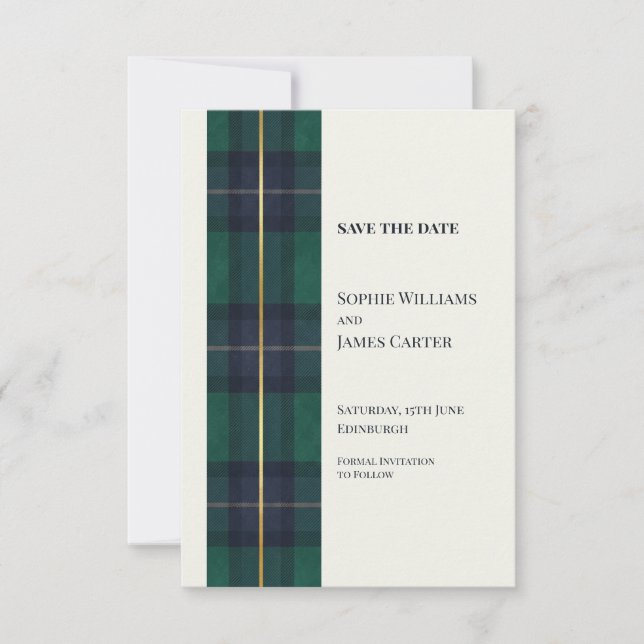 Mariage Vert Tartan Save The Date (Devant)