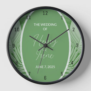 Mariage vert tropical Nom de couple Horloge murale