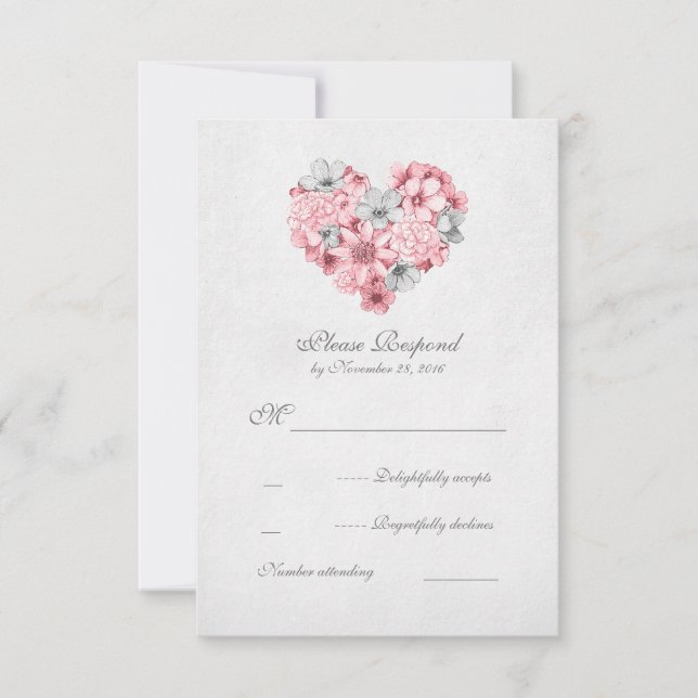 mariage vintage à coeur floral rose RSVP (Devant)