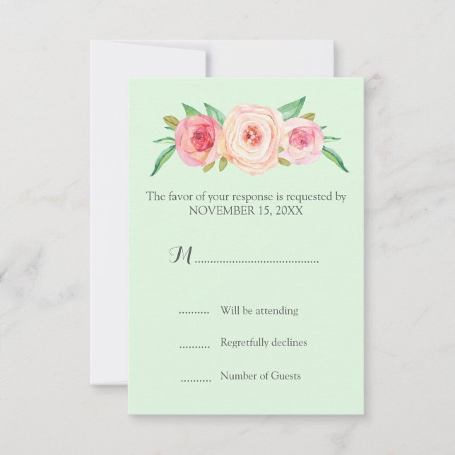 Mariage Vintage à la menthe rose vif RSVP (Devant)