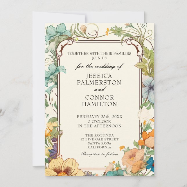 Mariage Vintage Art Nouveau Floral Invitation (Devant)