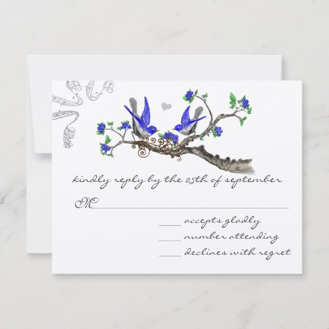 Mariage Vintage Bleu Royal et Gris RSVP (Devant)