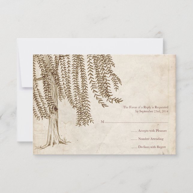 Mariage vintage Brown d'arbre à saule RSVP (Devant)