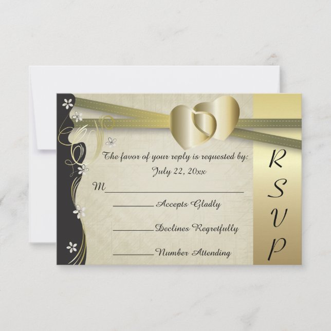 Mariage vintage Classy Gold Heart - RSVP (Devant)