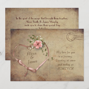 mariage vintage de carte postale et de coeur ruban