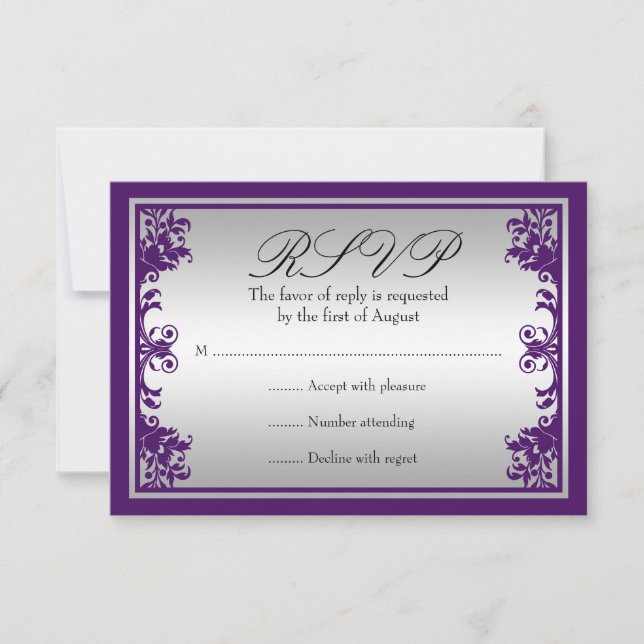 Mariage Vintage de poule d'argent violet RSVP (Devant)