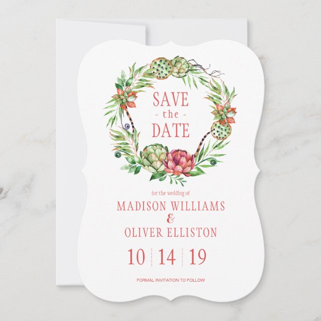 Mariage vintage Floral Succulent | Save the date (Devant)
