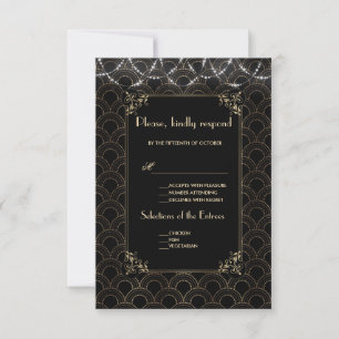 Mariage vintage Gold Art Déco Fleur de lis RSVP