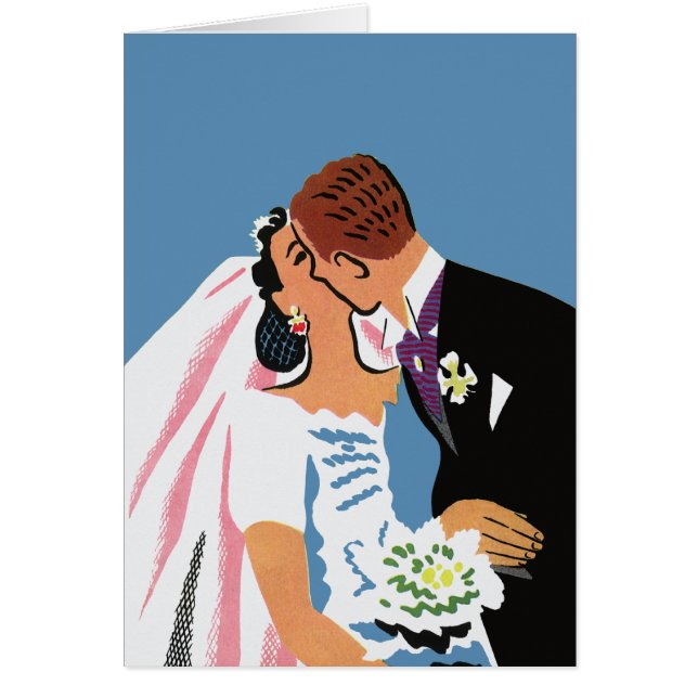 Mariage Vintage, Mariée et Marié Rétro S'embrassan (Devant)