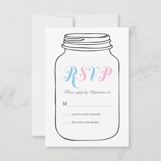 Mariage Vintage Mason rose et bleu Jar RSVP (Devant)