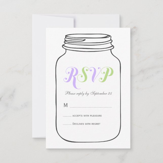 Mariage Vintage Mason  violet et vert Jar RSVP (Devant)