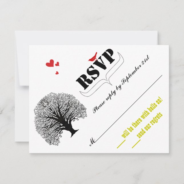 Mariage vintage moderne mignon arbre Swirl RSVP (Devant)