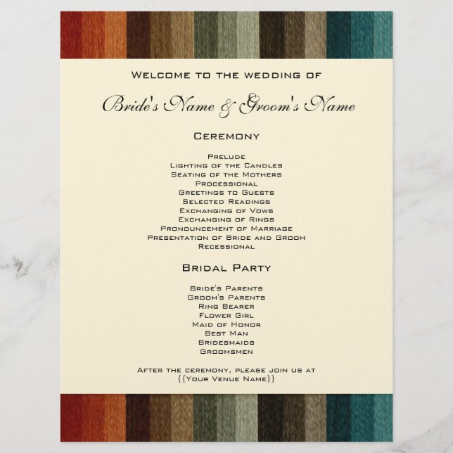 Mariage Vintage, Motif Rayures Chaudes d'Automne (Devant)