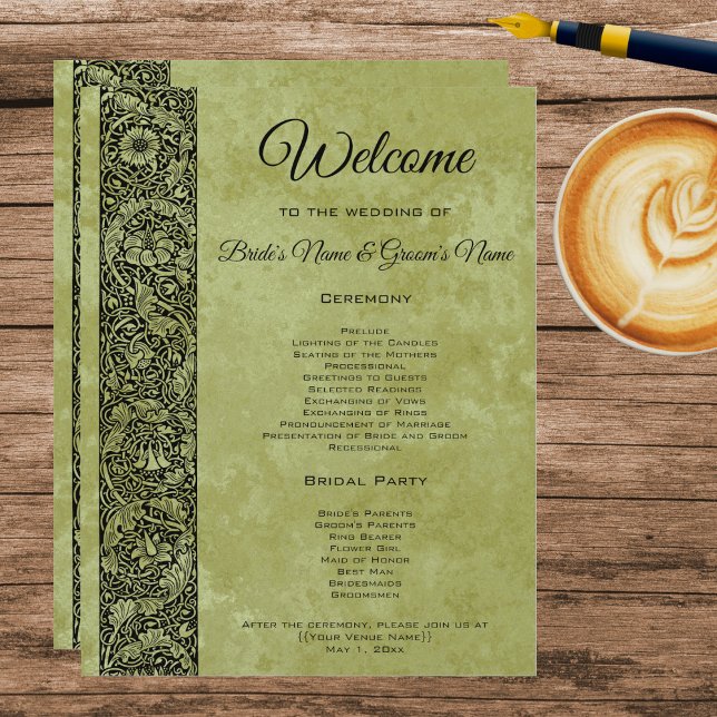 Mariage Vintage, Programme à défilement floral vic (Vintage Victorian Style Floral Scroll Decorative Border Wedding Program)